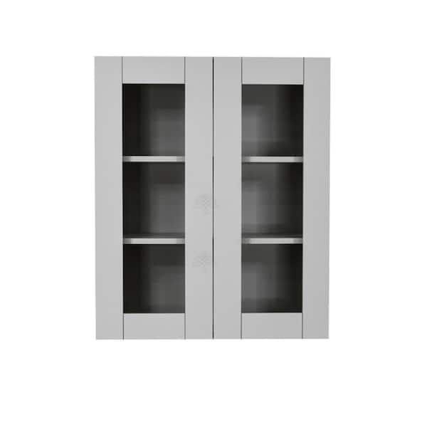 Anchester Assembled 24x30x12 in. Wall Mullion Door Cabinet with 2 Doors 2 Shelves in Light Gray