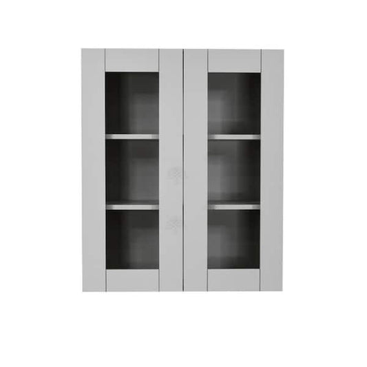 Anchester Assembled 27x36x12 in. Wall Mullion Door Cabinet with 2 Doors 2 Shelves in Light Gray