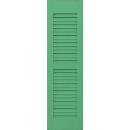 Americraft 15 in. W x 54 in. H 2-Equal Louver Exterior Real Wood Shutters Per Pair in Lily Pads