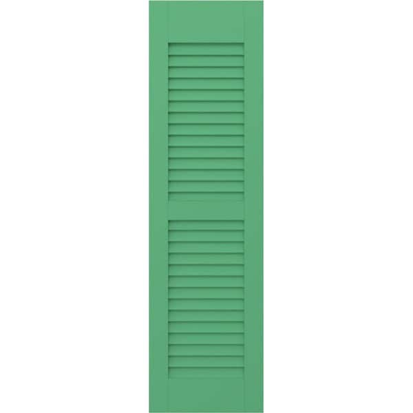 Americraft 15 in. W x 56 in. H 2-Equal Louver Exterior Real Wood Shutters Pair in Lily Pads