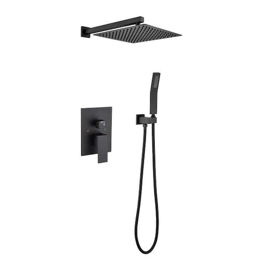 Amigs 2-Spray Patterns with 2 GPM 11.8 in. Wall Mount Rainfall Dual Shower Head with Slide Bar and Hand-Shower in Black