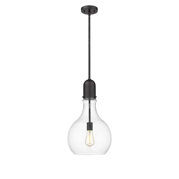 Amherst 1-Light Matte Black Shaded Pendant Light with Clear Glass Shade