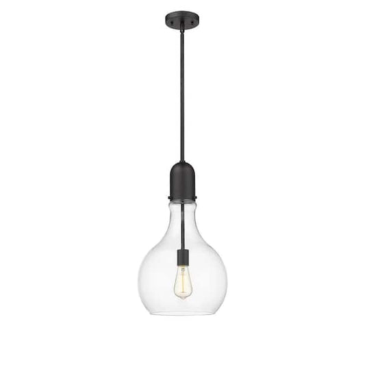 Amherst 1-Light Matte Black Shaded Pendant Light with Clear Glass Shade