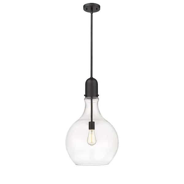 Amherst 1-Light Matte Black Shaded Pendant Light with Clear Glass Shade