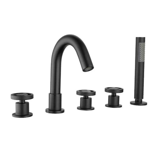 Ami 3- Handle Deck-Mount Roman Tub Faucet with Handshower in Matte Black