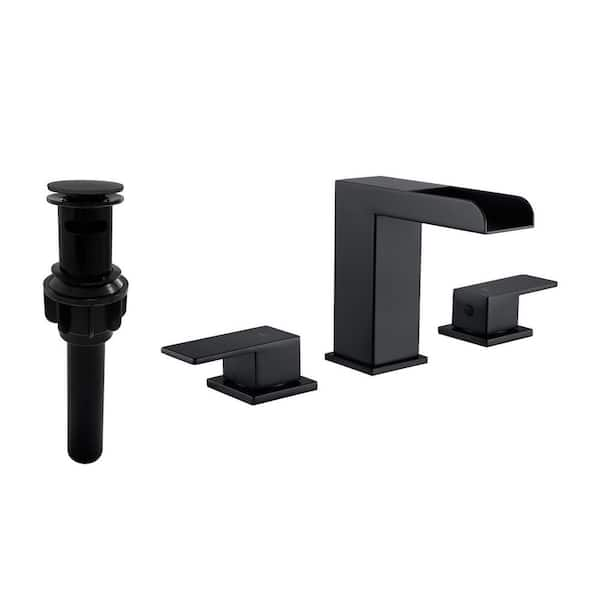 Ana 8 in. Widespread Double Handle Bathroom Faucet with Drain Kit Included in Matte Black