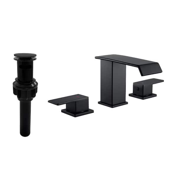 Ana 8 in. Widespread Double Handle Bathroom Faucet with Drain Kit Included in Matte Black