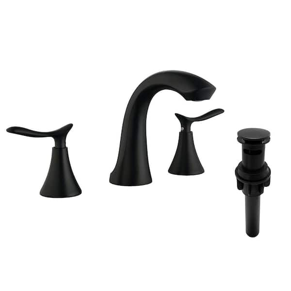 Ana 8 in. Widespread 2-Handle Bathroom Faucet with Drain Kit Included in Matte Black