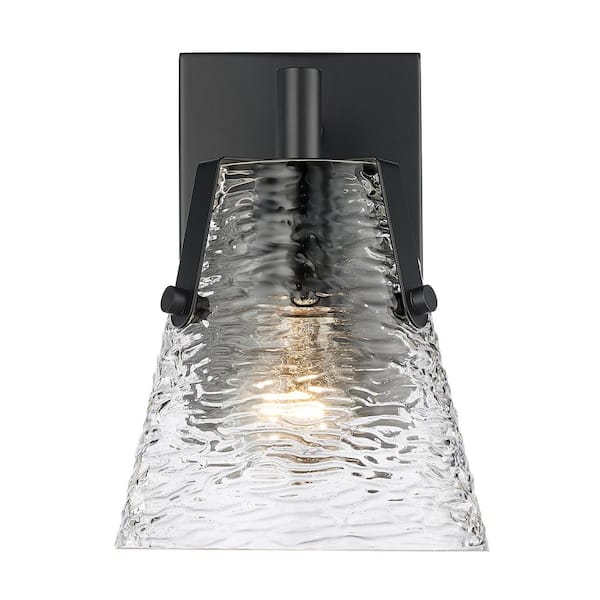 Analia 6.5 in. 1 Light Matte Black Wall Sconce Light with Clear Ribbed Glass Shade with No Bulbs Included