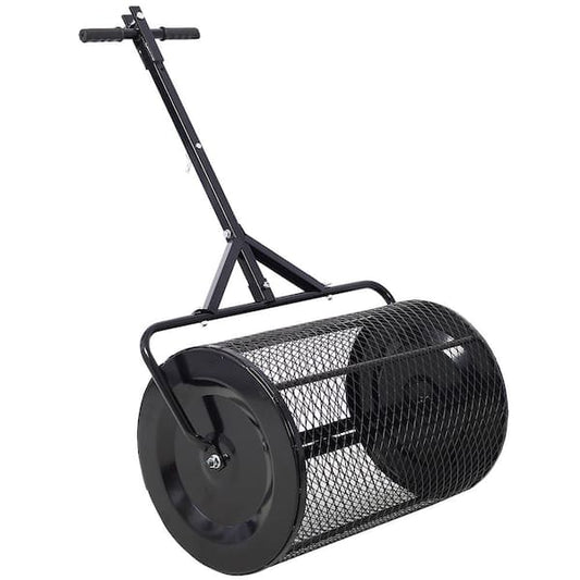 Ami Black 36 in. Steel T Shaped Handle Peat Moss Spreader Compost Spreader Metal Mesh Spreaders Roller