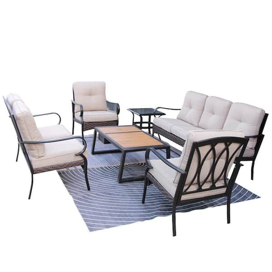 Amy 6-piece iron patio Conversation Set with Beige Cushions