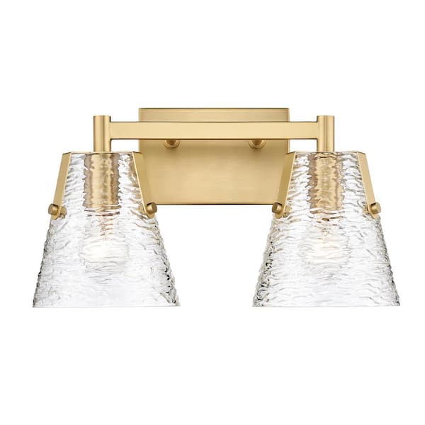 Analia 16.5 in. 2 Light Modern Gold Vanity Light with Clear Ribbed Glass Shade with No Bulbs Included