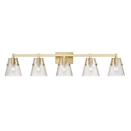 Analia 45.75 in. 5 Light Modern Gold Vanity Light with Clear Ribbed Glass Shade with No Bulbs Included