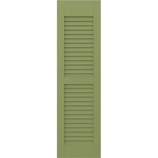 Americraft 15 in. W x 54 in. H 2-Equal Louver Exterior Real Wood Shutters Per Pair in Moss Green