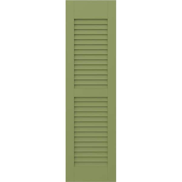 Americraft 15 in. W x 56 in. H 2-Equal Louver Exterior Real Wood Shutters Pair in Moss Green