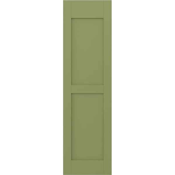 Americraft 15 in. W x 69 in. H 2-Equal Flat Panel Exterior Real Wood Shutters Pair in Moss Green