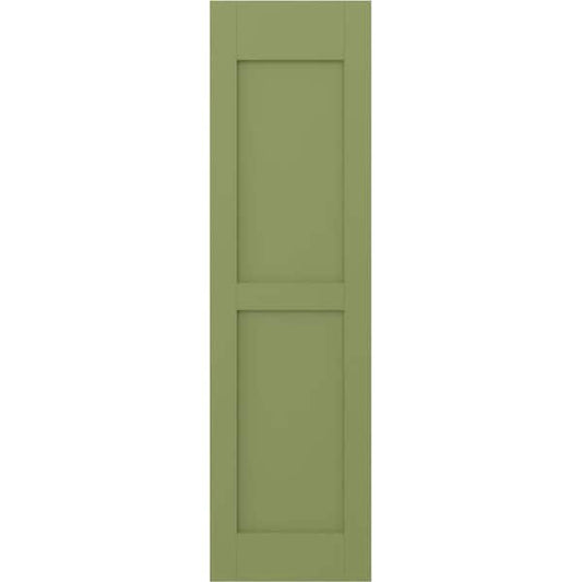 Americraft 15 in. W x 69 in. H 2-Equal Flat Panel Exterior Real Wood Shutters Pair in Moss Green