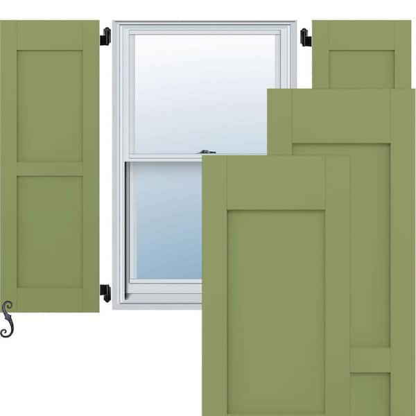 Americraft 18 in. W x 46 in. H 2-Equal Flat Panel Exterior Real Wood Shutters Per Pair in Moss Green