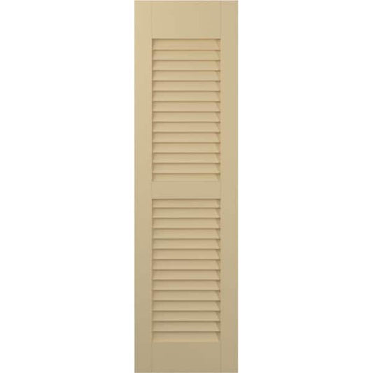 Americraft 15 in. W x 55 in. H 2-Equal Louver Exterior Real Wood Shutters Pair in Natural Twine