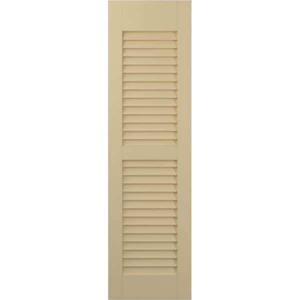 Americraft 15 in. W x 62 in. H 2-Equal Louver Exterior Real Wood Shutters Pair in Natural Twine