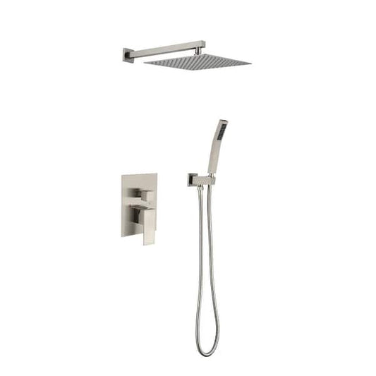 Amigs 2-Spray Patterns with 2 GPM 11.8 in. Wall Mount Rainfall Dual Shower Head with Slide Bar and Hand-Shower in Nickel