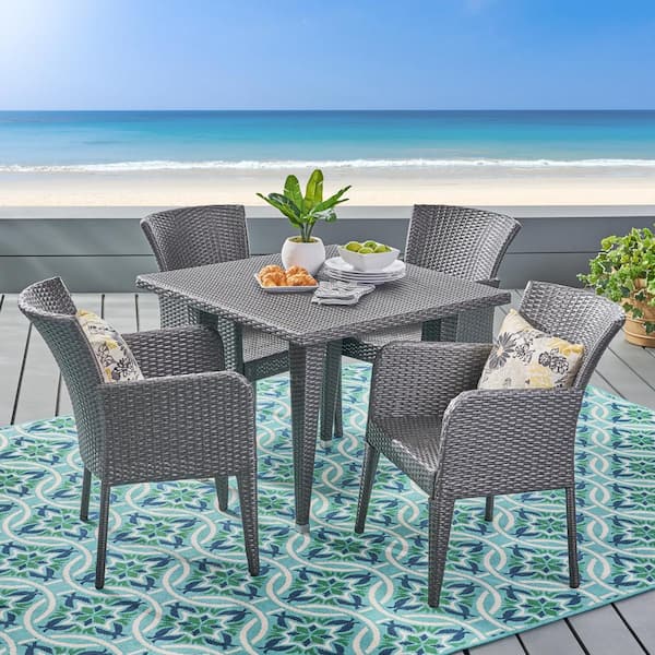 Anaya Gray 5-Piece Faux Rattan Outdoor Dining Set