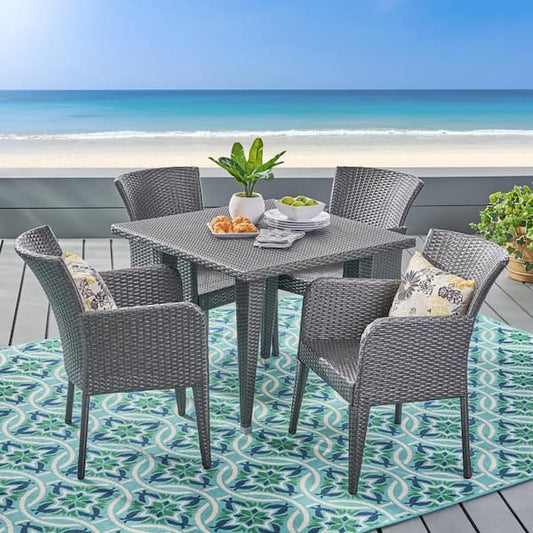 Anaya Gray 5-Piece Faux Rattan Outdoor Dining Set