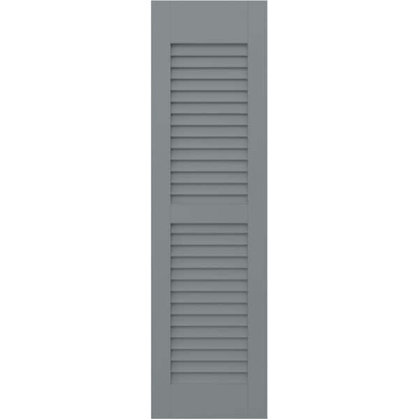 Americraft 15 in. W x 57 in. H 2-Equal Louver Exterior Real Wood Shutters Pair in Ocean Swell