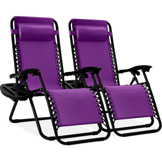 Amethyst Purple Adjustable Steel Mesh Zero Gravity Lounge Chair Recliners with Pillows and Cup Holder Trays