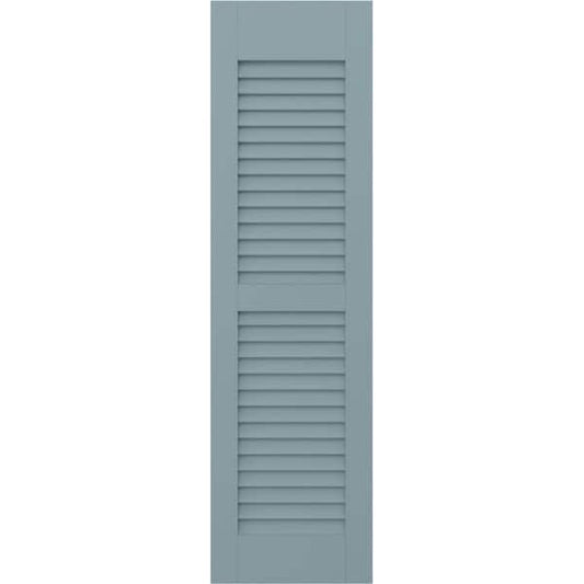 Americraft 15 in. W x 55 in. H 2-Equal Louver Exterior Real Wood Shutters Pair in Peaceful Blue