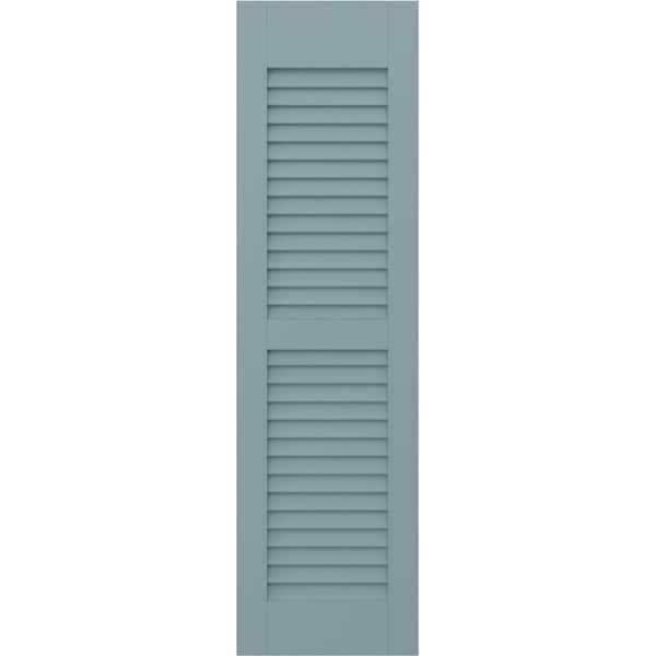 Americraft 15 in. W x 56 in. H 2-Equal Louver Exterior Real Wood Shutters Pair in Peaceful Blue