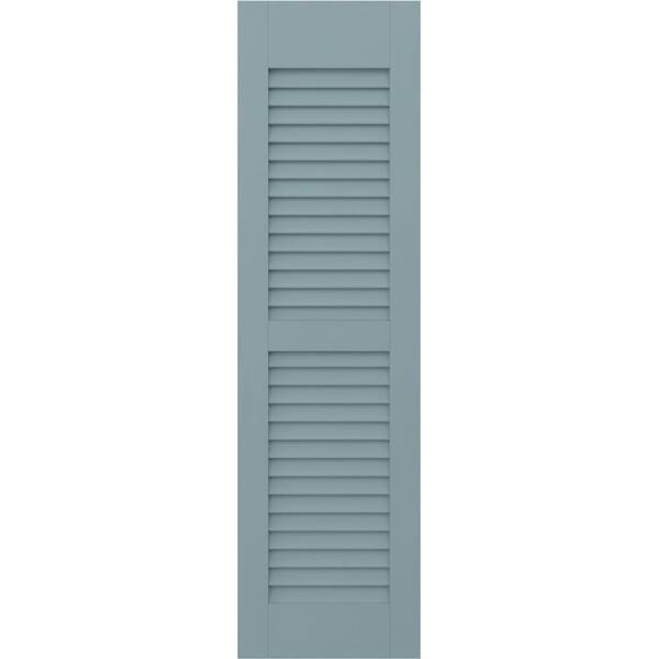 Americraft 18 in. W x 45 in. H 2-Equal Louver Exterior Real Wood Shutters Pair in Peaceful Blue