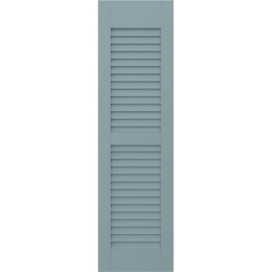 Americraft 18 in. W x 45 in. H 2-Equal Louver Exterior Real Wood Shutters Pair in Peaceful Blue