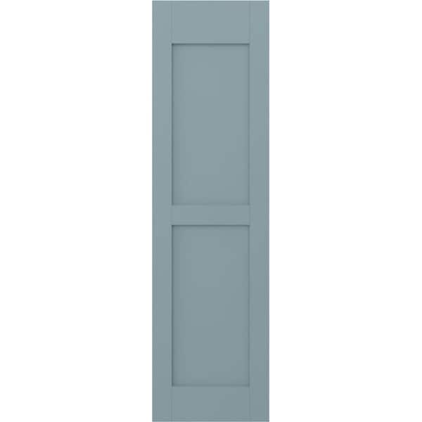 Americraft 15 in. W x 78 in. H 2-Equal Flat Panel Exterior Real Wood Shutters Pair in Peaceful Blue