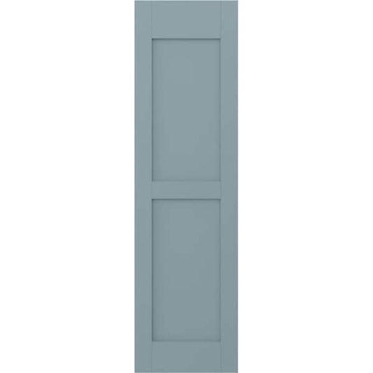 Americraft 15 in. W x 78 in. H 2-Equal Flat Panel Exterior Real Wood Shutters Pair in Peaceful Blue