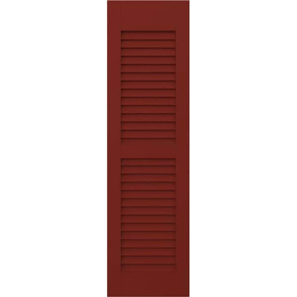 Americraft 15 in. W x 57 in. H 2-Equal Louver Exterior Real Wood Shutters Pair in Pepper Red