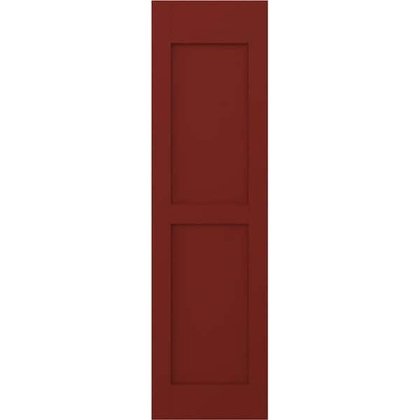 Americraft 15 in. W x 69 in. H 2-Equal Flat Panel Exterior Real Wood Shutters Pair in Pepper Red