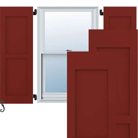 Americraft 18 in. W x 46 in. H 2-Equal Flat Panel Exterior Real Wood Shutters Per Pair in Pepper Red