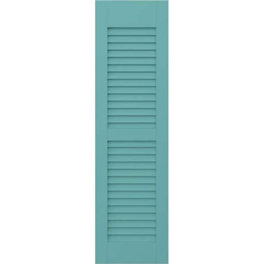 Americraft 15 in. W x 55 in. H 2-Equal Louver Exterior Real Wood Shutters Pair in Pure Turquoise