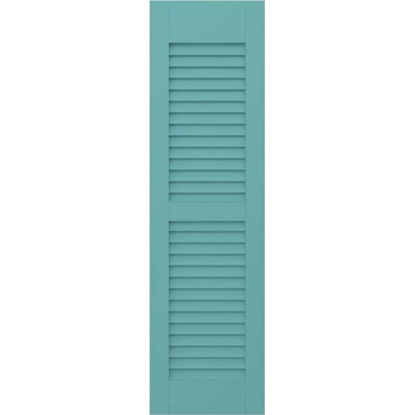 Americraft 15 in. W x 57 in. H 2-Equal Louver Exterior Real Wood Shutters Pair in Pure Turquoise