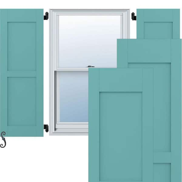 Americraft 15 in. W x 60 in. H 2-Equal Flat Panel Exterior Real Wood Shutters Per Pair in Pure Turquoise