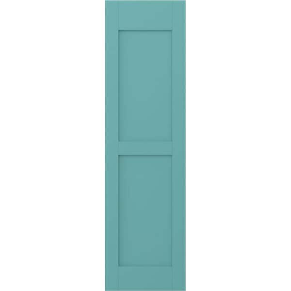 Americraft 15 in. W x 76 in. H 2-Equal Flat Panel Exterior Real Wood Shutters Pair in Pure Turquoise