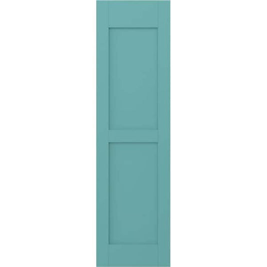 Americraft 15 in. W x 76 in. H 2-Equal Flat Panel Exterior Real Wood Shutters Pair in Pure Turquoise