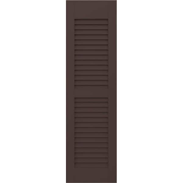 Americraft 15 in. W x 56 in. H 2-Equal Louver Exterior Real Wood Shutters Pair in Raisin Brown