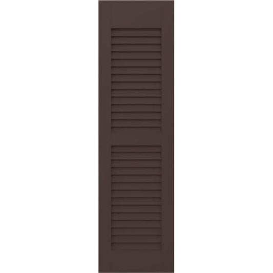 Americraft 15 in. W x 56 in. H 2-Equal Louver Exterior Real Wood Shutters Pair in Raisin Brown