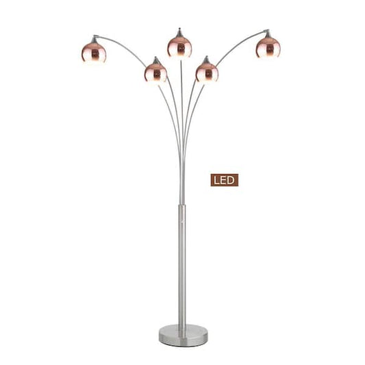 Amore 86 in. Rose Copper and Brushed Steel LED Arched Floor Lamp