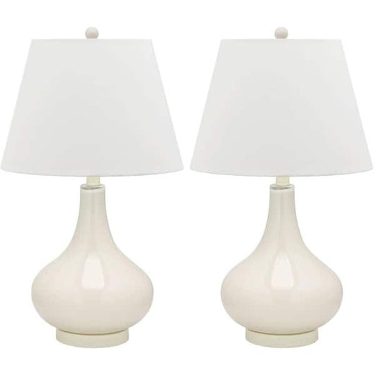 Amy 24 in. White Gourd Glass Table Lamp with White Shade (Set of 2)