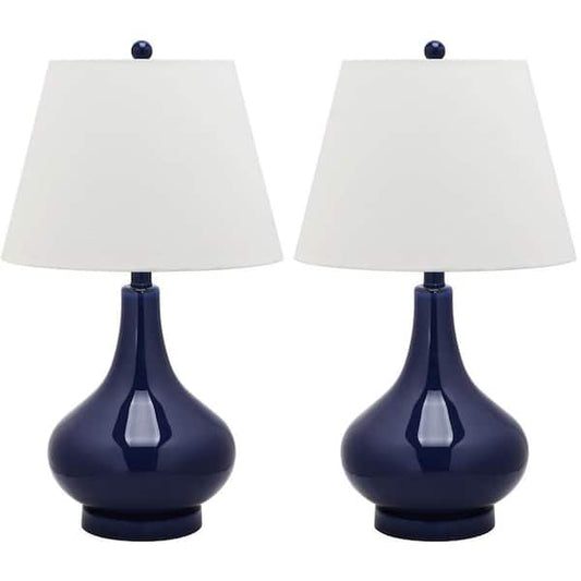 Amy 24 in. Navy Gourd Glass Table Lamp with White Shade (Set of 2)