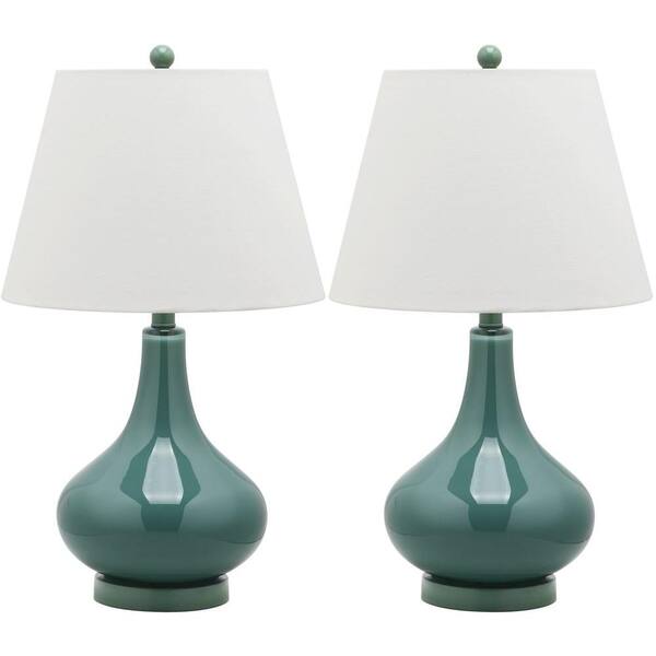 Amy 24 in. Marine Blue Gourd Glass Table Lamp with White Shade (Set of 2)