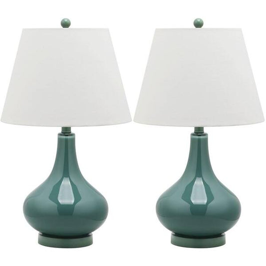 Amy 24 in. Marine Blue Gourd Glass Table Lamp with White Shade (Set of 2)